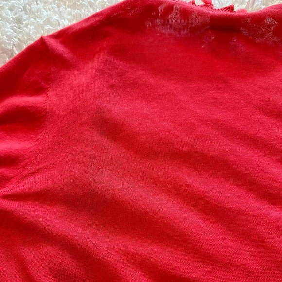 Chicos Pom Pom Fringe Watermelon Red Cardigan Size 2 (L) - Picture 9 of 9